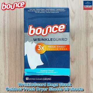 Bounce® WrinkleGuard Mega Sheet Outdoor Fresh Dryer Sheets 60 sheets แผ่นอบผ้า แผ่นใหญ่ขึ้น ลดรอยยับ กลิ่นหอมสดชื่น