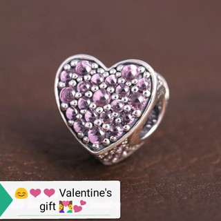 Pink Dazzling Heart Charm Silver ชาร์มหัวใจเพชรสีชมพูอมม่วง เงินแท้พร้อมส่ง