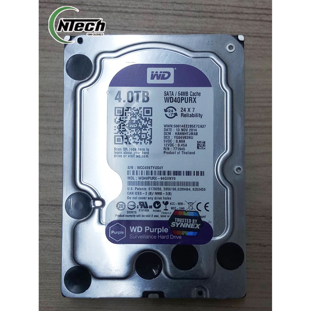 HDD PC ฮาร์ดดิสก์ 4TB WD PURPLE 5400RPM SATA3 (WD40PURZ)