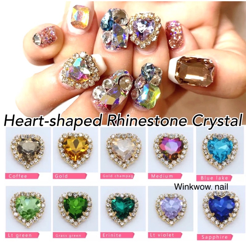 [1ชิ้น]เพชรแต่งเล็บ หัวใจล้อมเพชร เพชรเล่นไฟ (เม็ดใหญ่) Rhinestone sewing Crystal glass