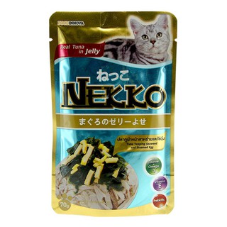 🔥The Best!! เน็กโกะ อาหารแมว รสปลาทูน่าหน้าสาหร่ายและไข่ตุ๋นในเยลลี่ ขนาด 70 กรัม Neko Cat Food Tuna Topping Seaweed and