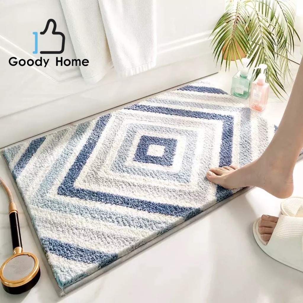 Goody Home พรมเช็ดเท้าแบบสี่เหลี่ยมผืนผ้า ลายเหลี่ยม ขนาด 40*60 Cm. นุ่มสบาย มีแผ่นตาข่ายกันลื่นด้านล่างของพรม