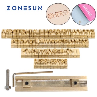 Zonesun แม่พิมพ์ทองเหลือง รูปตัวอักษรภาษาอังกฤษ ตัวเลข อิโมติคอน เครื่องหมายวรรคตอน ที่จับทีสล็อต สําหรับปั๊มกระดาษหนัง