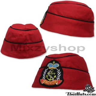 air hostess hat หมวกกะลาสีปักสมอ+มงกุฏ "สีแดง" #ANCHOR F5Ah32-0003