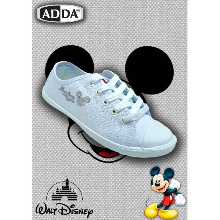 ADDA 41H04 รองเท้าพละสีขาว รองเท้าพละนักเรียน ผ้าใบนักเรียนลายมิ้กกี้เมาส์ ของแท้