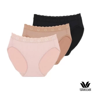 Wacoal Surprise Panty กางเกงในใส่สบายวาโก้ รูปแบบ Bikini ขอบลูกไม้ แพ็ค 3 ชิ้น รุ่น WU1C35/WU1T35 สีเบจ-ดำ-โอวัลติน (OT)