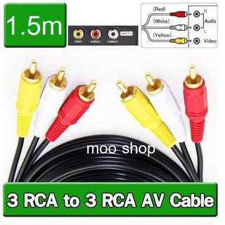 สาย AV Video Stereo Audio RCA Cable สาย 3หัวออก 3หัว สำหรับ DVD TV ยาว 1.5 เมตร (สีดำ)