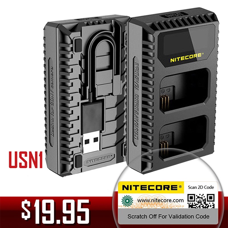 Nitecore USN1 Digital Dual Slot Travel Camera Charger For Sony NP FW50