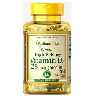 Vitamin D3 1000 IU 25 mcg { 200 เม็ด } Puritans Pride