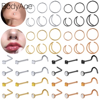 Bodyace 12 ชิ้น จิวจมูก ต่างหู คริสตัล เจาะจมูก ชุดแหวนจมูก สเตนเลส ชุดพังก์ เจาะกะบัง