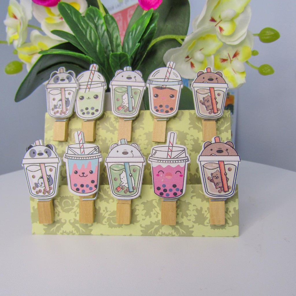 กิ๊บติดผมรูปโพลารอยด์ boba bubble we bare bears ฟรีเชือก 1 ชุด 10 ชิ้น ปอฟรีสตูดิโอน่ารัก