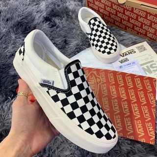 🔥ส่งไวมีปลายทาง🔥Vans Slip-on ลายตาราง รองเท้าหุ้มส้นสลิปออน รองเท้าสวม