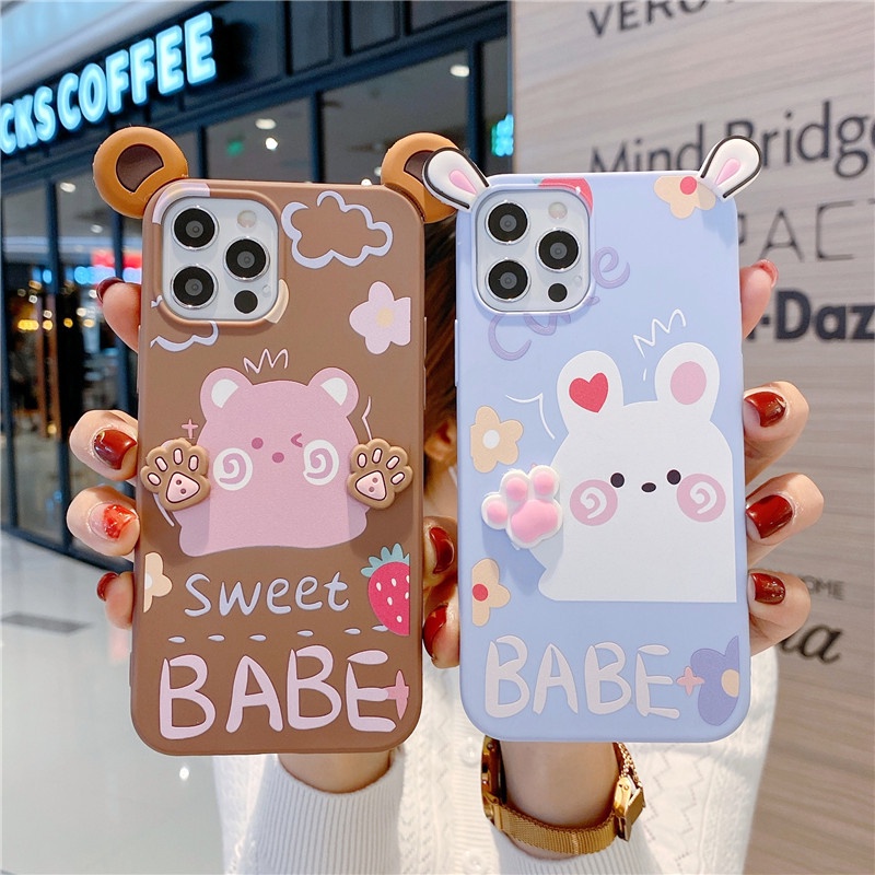 สําหรับ Reno 10 OPPO A3 Pro A3X A60 A79 A58 A38 A18 A78 A17 A98 A96 A76 A16 A95 A74 A94 A54 A15S A93 A53 A52 A92 A91 A31 A5 A9 2020 A5S A7 A12 F11 F9 เคสโทรศัพท์มือถือ ซิลิโคนนุ่ม ลายการ์ตูนหมี กระต่ายน่ารัก สําหรับ