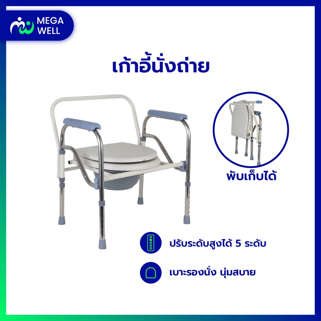[Megawell  ครบเรื่องสุขภาพ] เก้าอี้นั่งถ่าย ขนาดใหญ่ สีขาว พับเก็บได้ เก้าอี้นั่งถ่ายผู้สูงอายุ เก้าอี้นั่งถ่ายผู้ป่วย