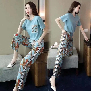 no 1 shop ชุดเซ็ด 2ชิ้น ผญ สไตล์เกาหลี2ชิ่นชุดสวมใส่ผู้หญิงขนาดพิเศษผู้หญิงแขนสั้นเสื้อผ้าชุดกีฬาผู้หญิง ชุด2022