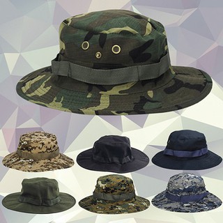 หมวกแฟชั่น Unisex Woodland ตกปลาเดินป่าท่องเที่ยวทหาร Sun-proof Camo หมวก Boonie Hat