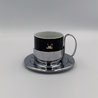 A12 แก้วกาแฟ Leader หูจับสแตนเลส พร้อมจานรอง 4 ชุด