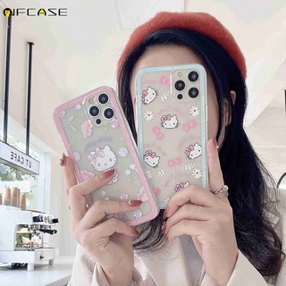 Compatible For iPhone 13 12 Mini 12 11 Pro Max XS Max XR X 7 8 6 6s Plus Phone Case Pink Hello Kitty Bowknot Bow Cat Flower Clear Transparent Cute Cartoon Fresh Simple Soft TPU Casing Case Cover