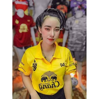 เสื้อบอลหญิงเลดี้ทีมชาติไทยสีเหลืองคอปกพร้อมส่งจร้าบริการเก็บเงินปลายทาง