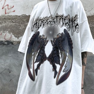 เสื้อยืดอินเทรนด์เสื้อยืดแขนสั้นราคาถูกและสบายที่สุด เสื้อยืดแขนสั้น Devil Angel Gothic Retro พิมพ์สำหรับชายและหญิง