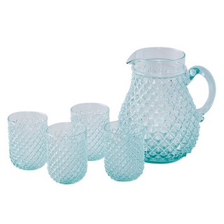 ✨ขายดี✨ ดีเคดับบลิว ชุดเหยือกน้ำ พร้อมแก้วน้ำ ลายเพชร เซ็ต 5 ชิ้น DKW Jug &amp; Glass Set Diamond Pattern 5 pcs