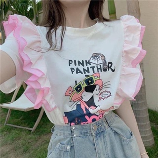 เสื้อยืดPink panther มีสีชมพู ขาว พร้อมส่ง