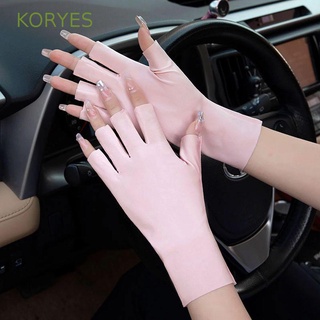 Koryes ถุงมือป้องกันแสงแดด ฤดูร้อน บาง สีพื้น ป้องกันการลื่นไถล ถุงมือขับรถ แบบครึ่งนิ้ว