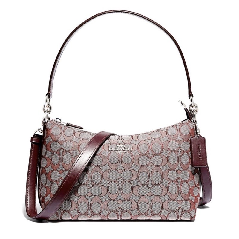กระเป๋าแท้💯% COACH F88899 LEWIS SHOULDER BAG IN SIGNATURE JACQUARD (SVRA) สี: SILVER/RASPBERRY