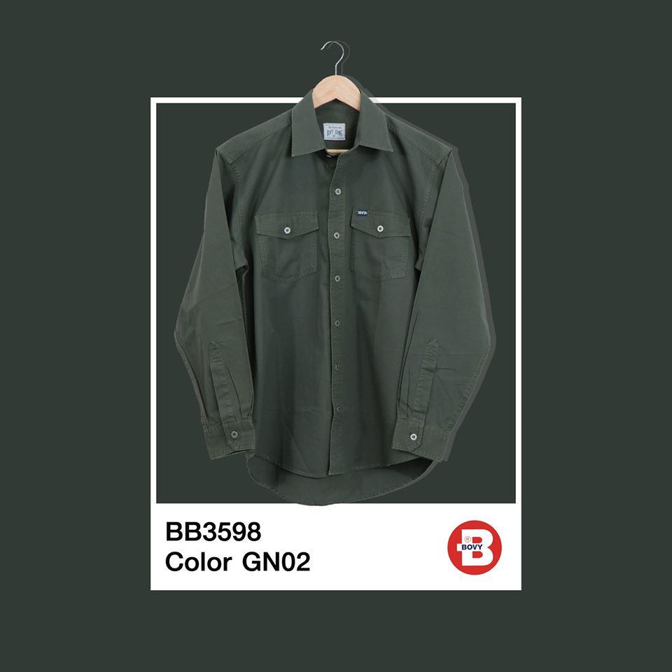 Bovy Shirt - เสื้อเชิ้ตแขนยาวสีพึ้น สีเขียวเข้ม รุ่นBB 3598 -GN-02