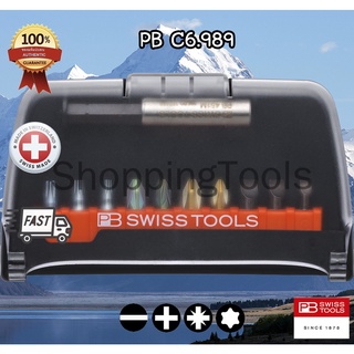 PB Swiss Tools ดอกไขควงชุด รุ่น PB C6 989 รวม 10 ดอก ปากแบน แฉก PZ Torx + ข้อต่อยืดระยะ