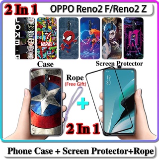 2 IN 1 เคส OPPO Reno2 F Reno2 Z เคส พร้อมกระจกนิรภัยโค้ง ป้องกันหน้าจอเซรามิค LOL และฮีโร่