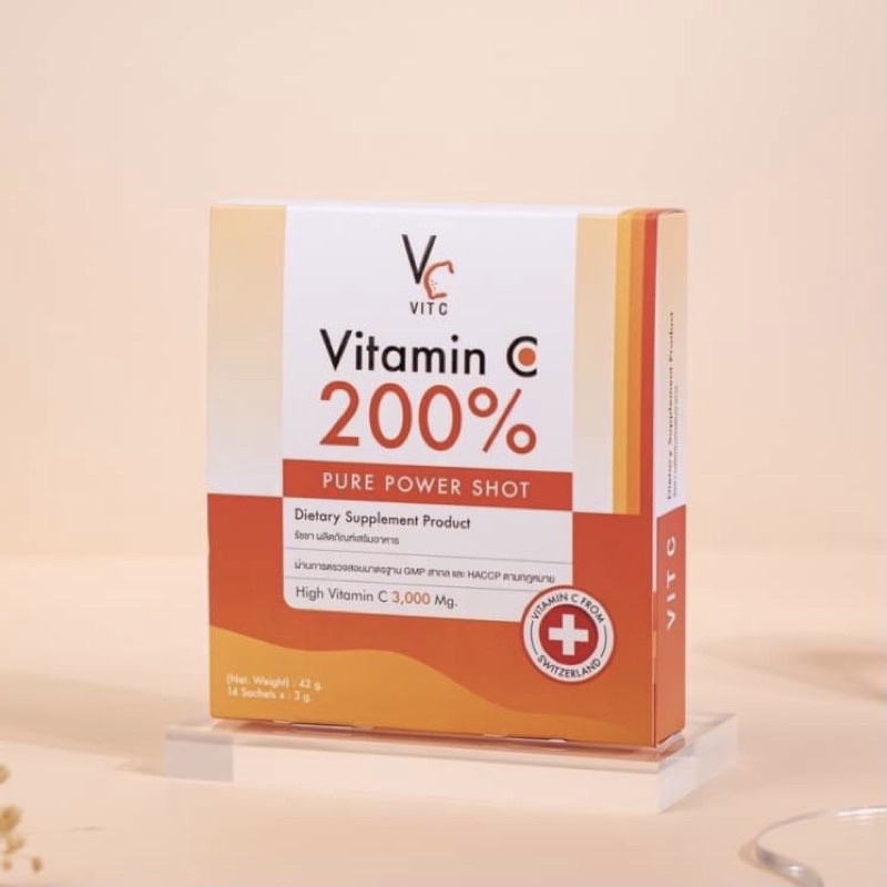 VC vitamin C 200% pure power shot น้องฉัตร รัชชาวิตซี วิตามินซีเพียว (14 ซอง ) วิตามินซีแบบชง ผลิตภัณฑ์เสริมอาหารวิตามิน