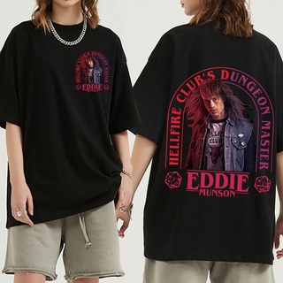 เสื้อยืด พิมพ์ลายกราฟฟิค Stranger Things 4 Hellfire Club Eddie Munson สไตล์ฮิปฮอป ฮาราจูกุ โอเวอร์ไซซ์ แฟชั่นสําหรับทุกเ