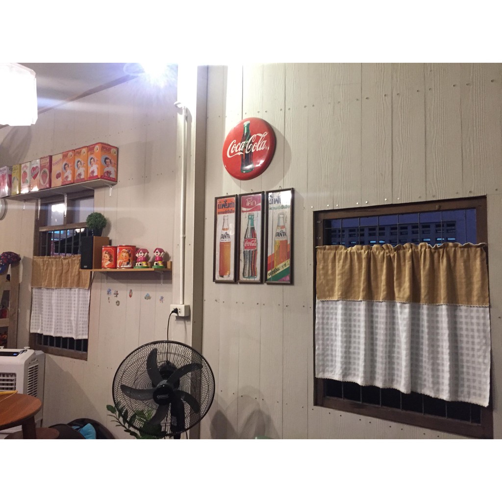 แนะนำ ผ้าม่าน ผ้าม่านผ้าฝ้าย แบบครึ่งบาน กว้าง110สูง60ซม สีทูโทนคอน้ำตาลตัวขาว ผ้าลายตาราง สวยงาม คลาสสิค (2tone60) ราคาพิเศษ มีเก็บเงินปลายทาง