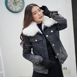 แจ็กเก็ตยีนส์บุขน พร้อมเฟอร์ถอดออกได้ Fur Denim Jacket