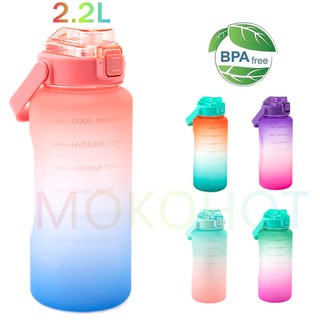 พร้อมส่ง🚚กระบอกน้ำ 2.2ลิตร ปราศจาก BPA ขวดน้ำบอกเวลา ขวดน้ำพกพา มีสเกลเ พร้อมหลอด ขวดน้ำมีฝา Tritan