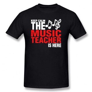 คอลูกเรือเสื้อยืดคอกลม แขนสั้น ผ้าฝ้าย พิมพ์ลาย Keep Calm The Music Teacher Is Here