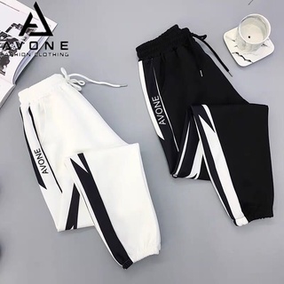 K.C SHOP AVONE แฟชั่นผู้หญิงสบาย ๆ กางเกงขายาว เอวยางยืด แต่งแถบข้าง KJ888-031