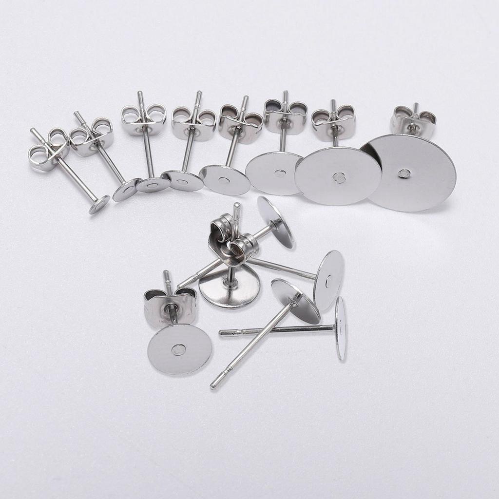 St.Kunkka ฐานต่างหูสแตนเลส ทรงผีเสื้อเปล่า 3 4 5 6 8 10 12 มม. ชุดละ 100 ชิ้น ต่างหู DIY วัสดุอุปกรณ์