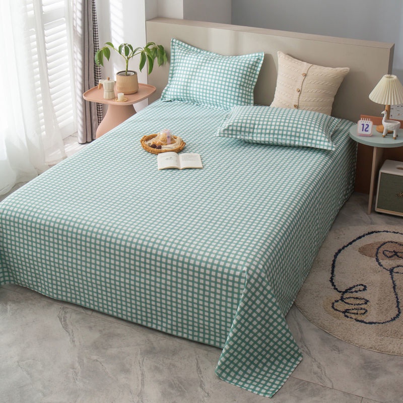 ✁℡🌸 ผ้าปูที่นอน 3.5 ฟุต / 5 ฟุต / 6 ฟุต / 7 ฟุต ผ้าปูที่นอนลายตารางหมากรุกญี่ปุ่น ผ้าฝ้าย 100% ผ้านุ