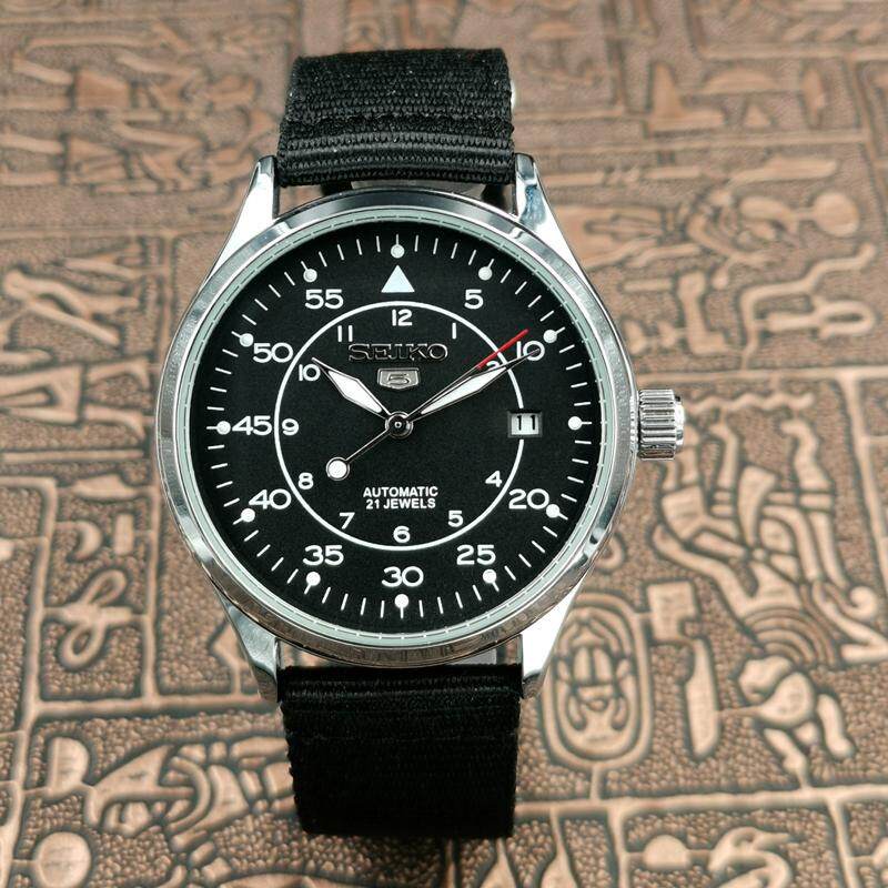 Seiko 5 Automatic รุ่น SNK809K2 Black Military นาฬิกาข้อมือผู้ชายสายผ้าร่มไนล่อน สีดำ ตัวขายดี - นาฬิกา Seiko 5 yzEd