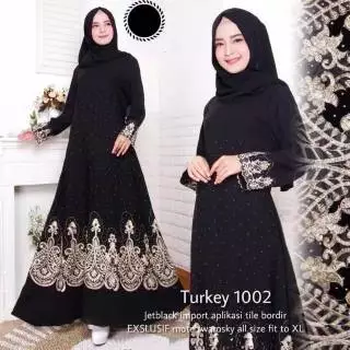 เสื้อผ้าแฟชั่นมุสลิม Abaya คู่อาหรับสีดํา Gamis ปักตุรกี 1002
