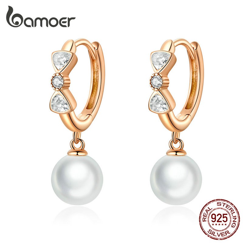 BAMOER The Bow With Pearl Earring 925 Silver BSE283