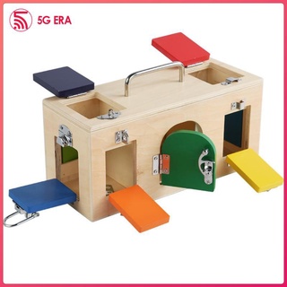 Kids Montessori Educational Practical Wooden Toy Lock Latch Box Preschool