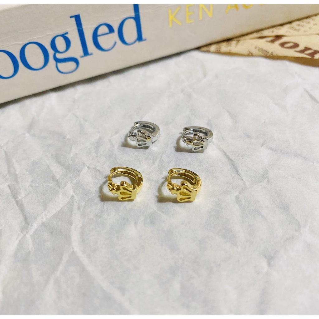 238-goodgift_station -small crown hoop silver earrings ต่างหูเงินแท้ s925 ห่วงกลมแบบเจาะ ด้านหน้าเป็