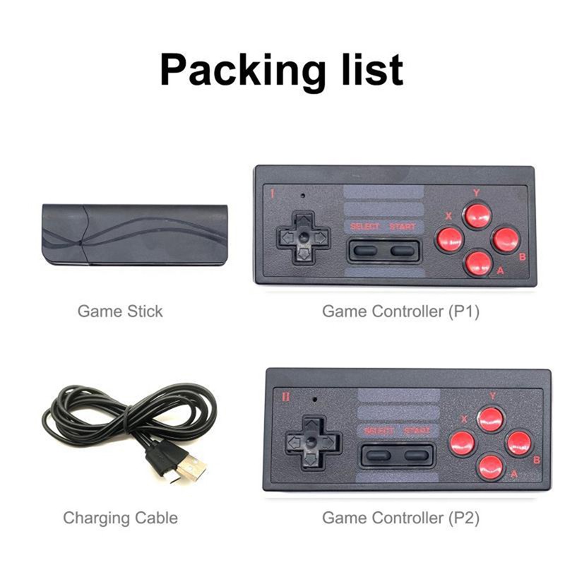 retro game console with wireless controllers