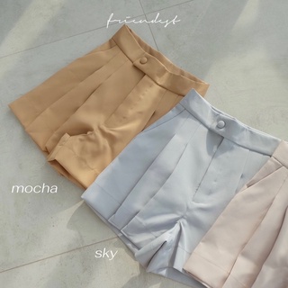 friendest | Please shorts กางเกงขาสั้น จับจีบพลีท ผ้าเคนนี่ เอวสูง ผ้าหนา พรางหุ่น