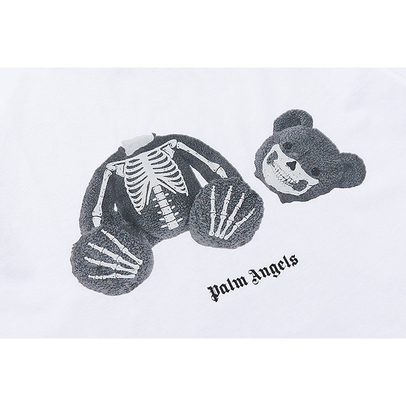 สตรีทแฟชั่น 9AL7M ผ้าฝ้ายผู้ชายและผู้หญิงเสื้อยืดโครงกระดูกโครงกระดูกหมีพิมพ์แขนสั้นเสื้อหลวมเสื้อลําลอง Unisex