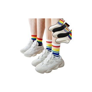 [ส่งจากไทย 🇹🇭] ถุงเท้าสีรุ้ง ถุงเท้าคัลเลอร์ฟูล ถุงเท้าหลากสี ถุงเท้าสีดำ ถุงเท้าแถบสี ถุงเท้าขอบสีรุ้ง ถุงเท้าข้อสั้น