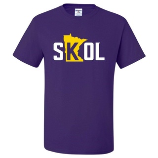 เสื้อยืดคอกลมcrew neckเสื้อยืดผู้ชาย skol หรือ viking chant mpls twin เมือง minnesota vikings สีม่วง plus ขนาด classic s